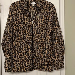 Calvin Klein Cheetah Print Zip Up Sherpa Jacket